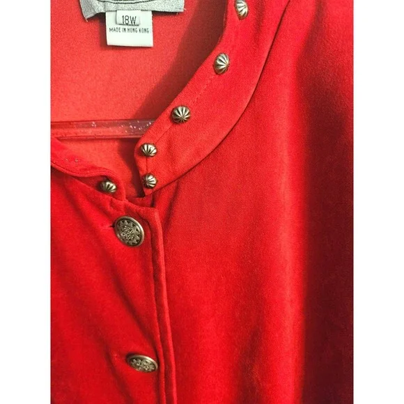Stonebridge Red Velvet Button Down Blazer Studded‎ Collar & Hem 18W #531 - Picture 4 of 10